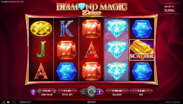 Diamond Magic Deluxe base game screenshot showing reels and features
