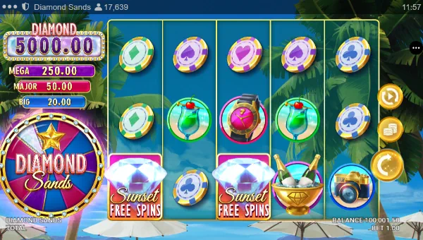 Diamond Sands base game screenshot showing reels and features