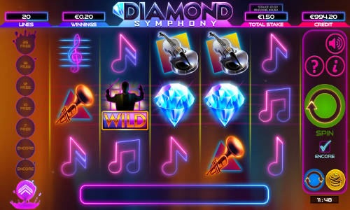 Diamond Symphony base game screenshot showing reels and features