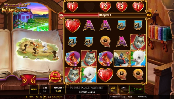 Diamond Tales The Ugly Duckling base game screenshot showing reels and features