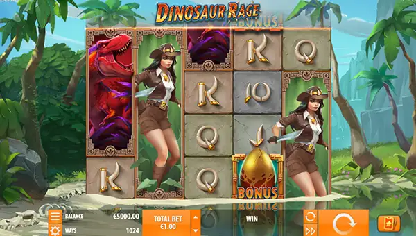 Dinosaur Rage base game screenshot showing reels and features
