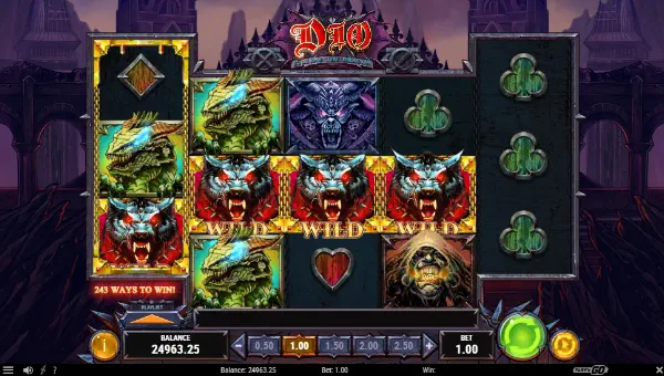 Dio Killing the Dragon base game screenshot showing reels and features