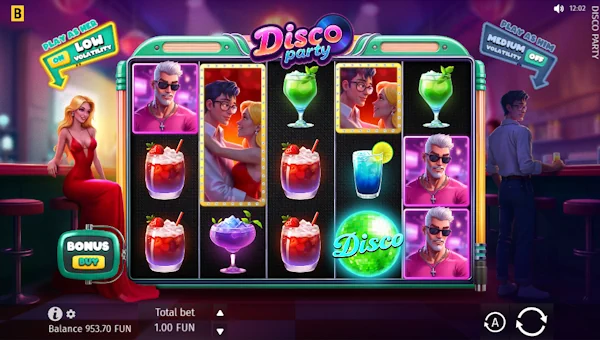 Disco Party base game screenshot showing reels and features