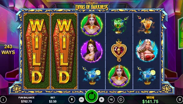 Divas of Darkness base game screenshot showing reels and features
