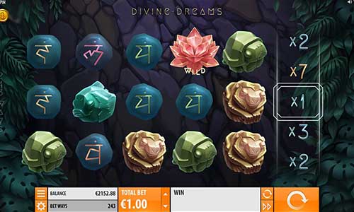 Divine Dreams base game screenshot showing reels and features