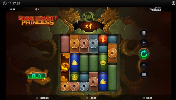Divine Dynasty Princess base game screenshot showing reels and features