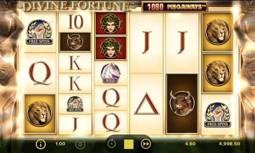 Divine Fortune Megaways base game screenshot showing reels and features