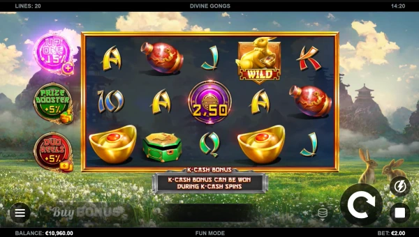 Divine Gongs base game screenshot showing reels and features