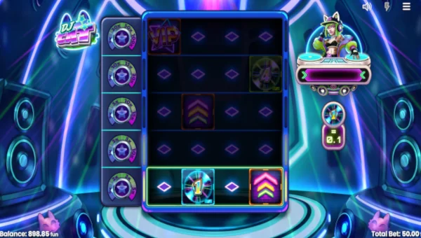 DJ Cat base game screenshot showing reels and features