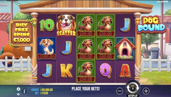 Dog Pound base game screenshot showing reels and features