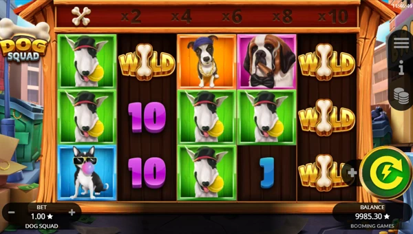Dog Squad base game screenshot showing reels and features