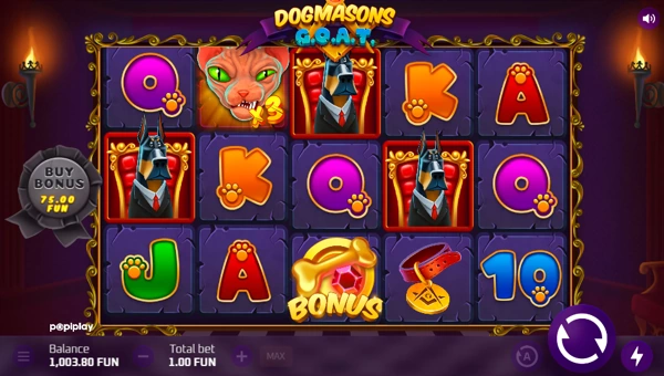 Dogmasons GOAT base game screenshot showing reels and features