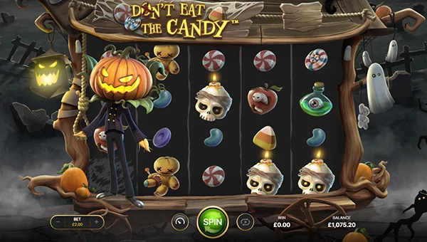 Dont Eat the Candy base game screenshot showing reels and features