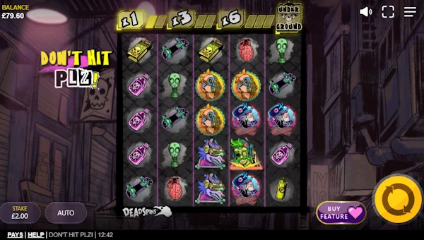 Dont Hit PLZ Deadspins base game screenshot showing reels and features