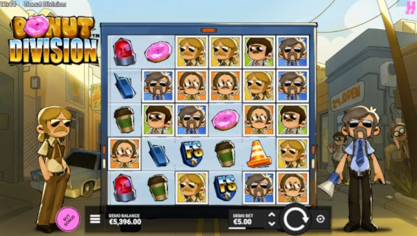 Donut Division base game screenshot showing reels and features