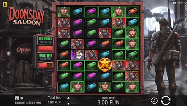 Doomsday Saloon base game screenshot showing reels and features