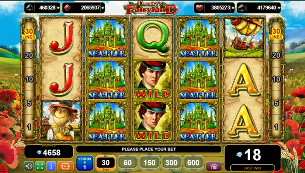 Dorothys Fairyland base game screenshot showing reels and features