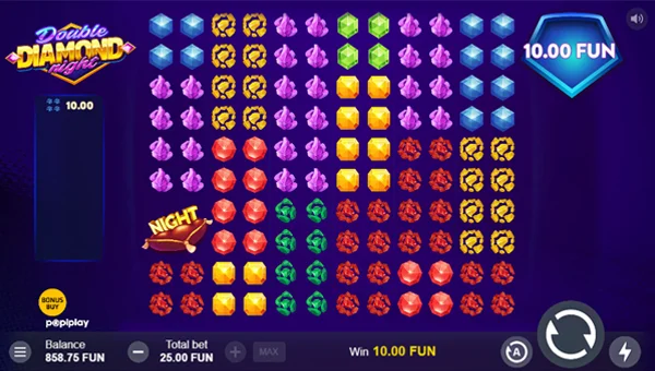 Double Diamond Night base game screenshot showing reels and features