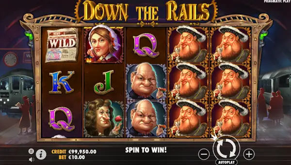 Down the Rails base game screenshot showing reels and features