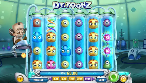 Dr Toonz base game screenshot showing reels and features