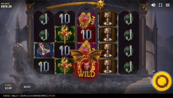 Dracula Awakening base game screenshot showing reels and features