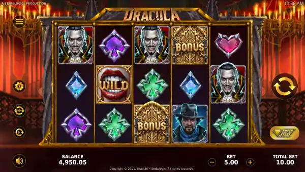 Dracula base game screenshot showing reels and features