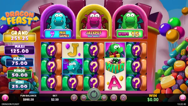 Dragon Feast base game screenshot showing reels and features