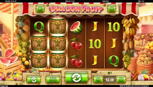 Dragon Fruit base game screenshot showing reels and features
