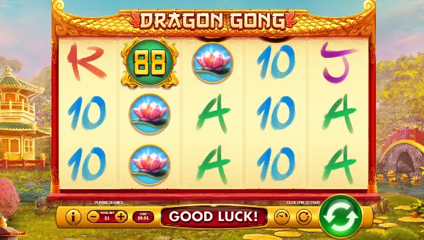 Dragon Gong base game screenshot showing reels and features