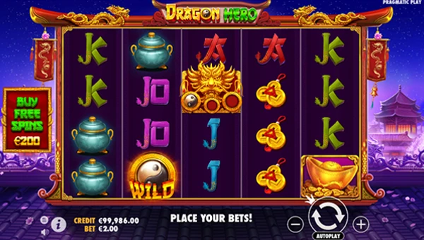 Dragon Hero base game screenshot showing reels and features