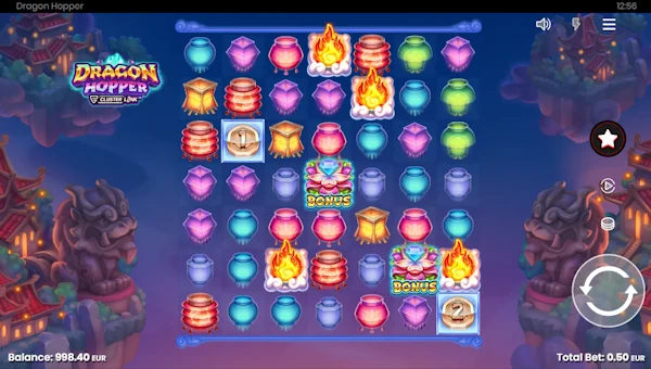 Dragon Hopper base game screenshot showing reels and features