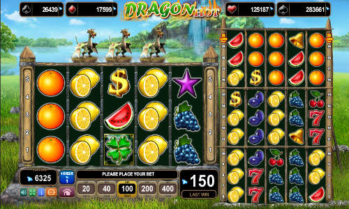 Dragon Hot base game screenshot showing reels and features