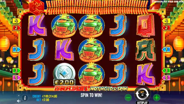 Dragon base game screenshot showing reels and features