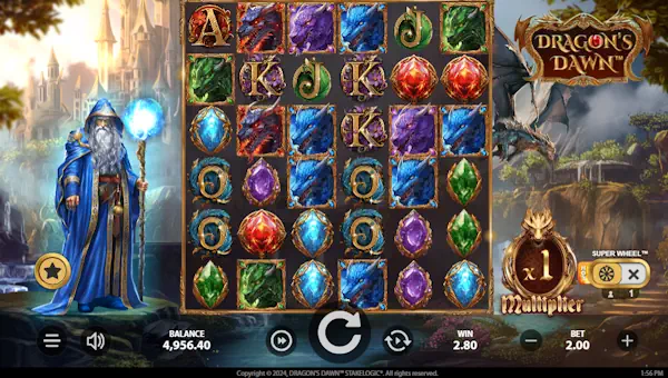 Dragons Dawn base game screenshot showing reels and features