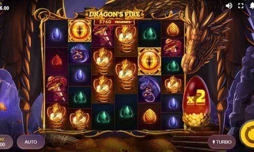 Dragons Fire Megaways base game screenshot showing reels and features