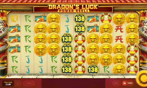 Dragons Luck Power Reels base game screenshot showing reels and features