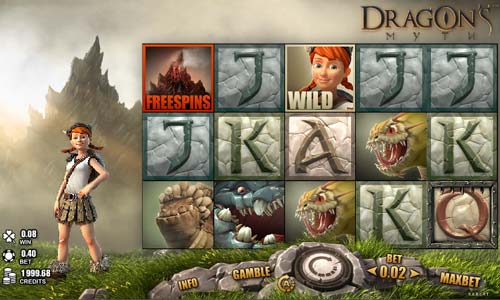 Dragons Myth base game screenshot showing reels and features