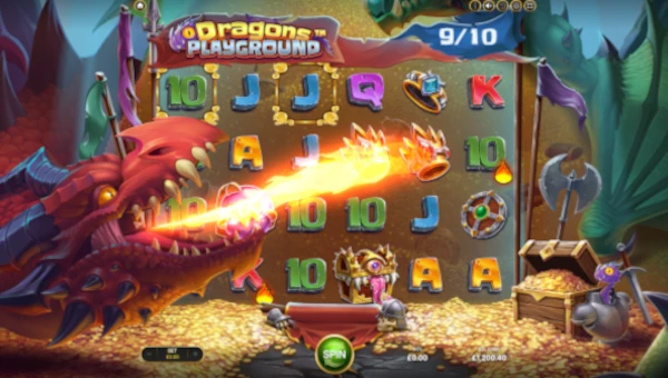Dragons Playground base game screenshot showing reels and features