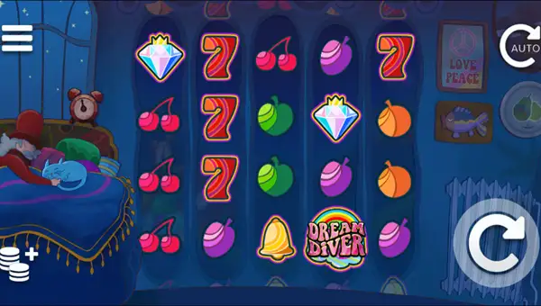 Dream Diver base game screenshot showing reels and features