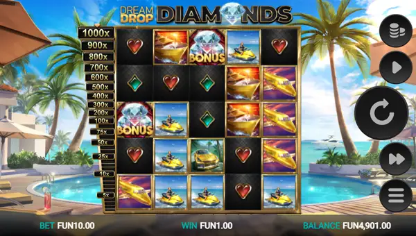 Dream Drop Diamonds base game screenshot showing reels and features