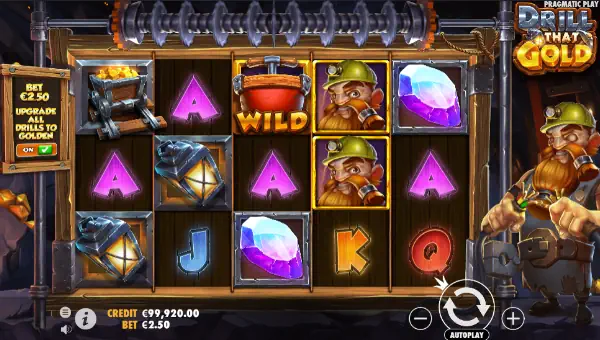 Drill That Gold base game screenshot showing reels and features