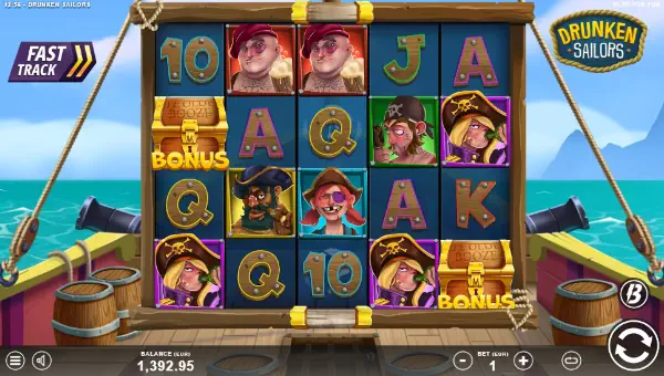 Drunken Sailors base game screenshot showing reels and features