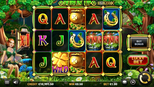 Dublin Up Doublemax base game screenshot showing reels and features
