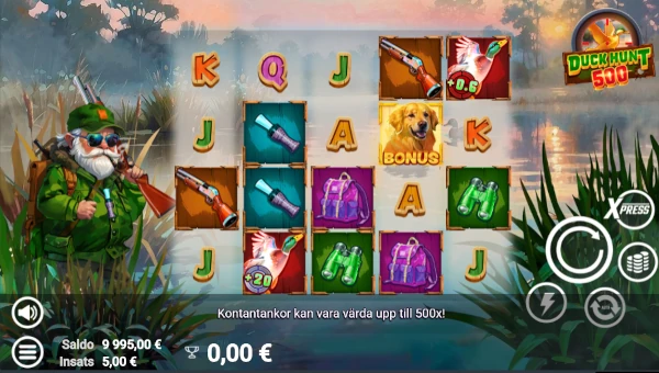 Duck Hunt 500 base game screenshot showing reels and features