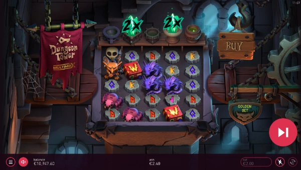 Dungeon Tower MultiMax base game screenshot showing reels and features