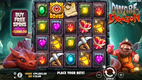 Dwarf and Dragon base game screenshot showing reels and features