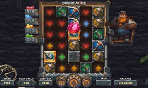 Dwarf Mine base game screenshot showing reels and features