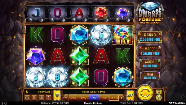 Dwarfs Fortune base game screenshot showing reels and features