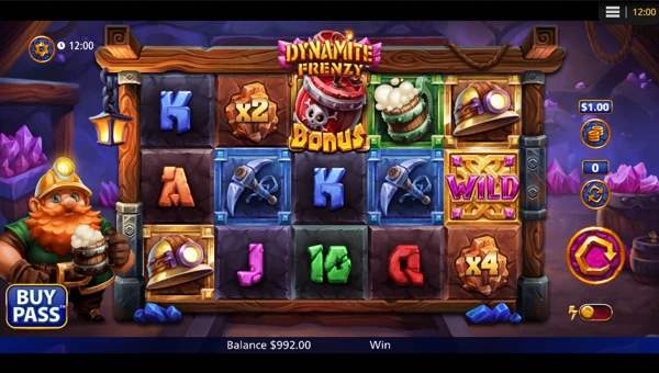 Dynamite Frenzy base game screenshot showing reels and features