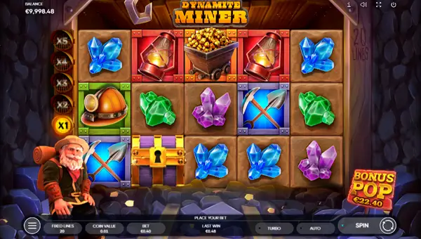 Dynamite Miner base game screenshot showing reels and features